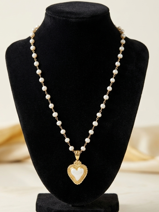 Collana perle e cuore sacro