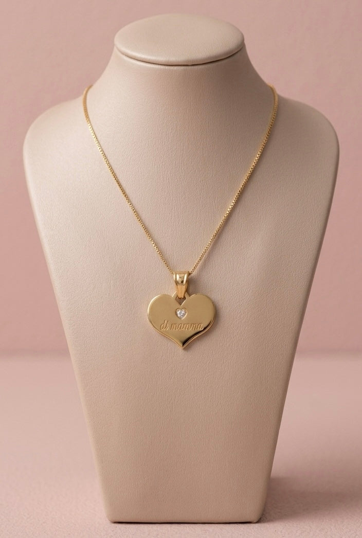 Collana cuore di mamma con zircone centrale