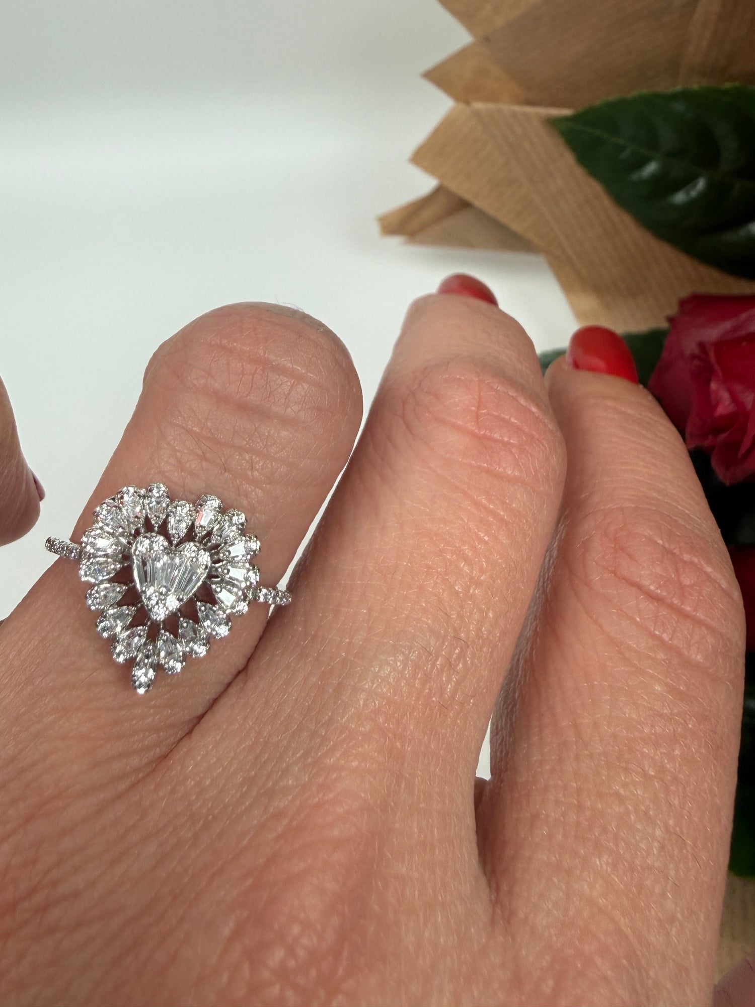 Anello heart strass silver