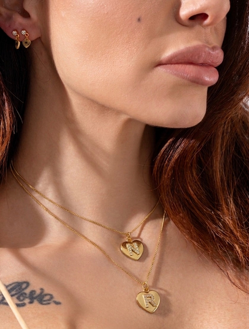 Collana  heart initial con zirconi