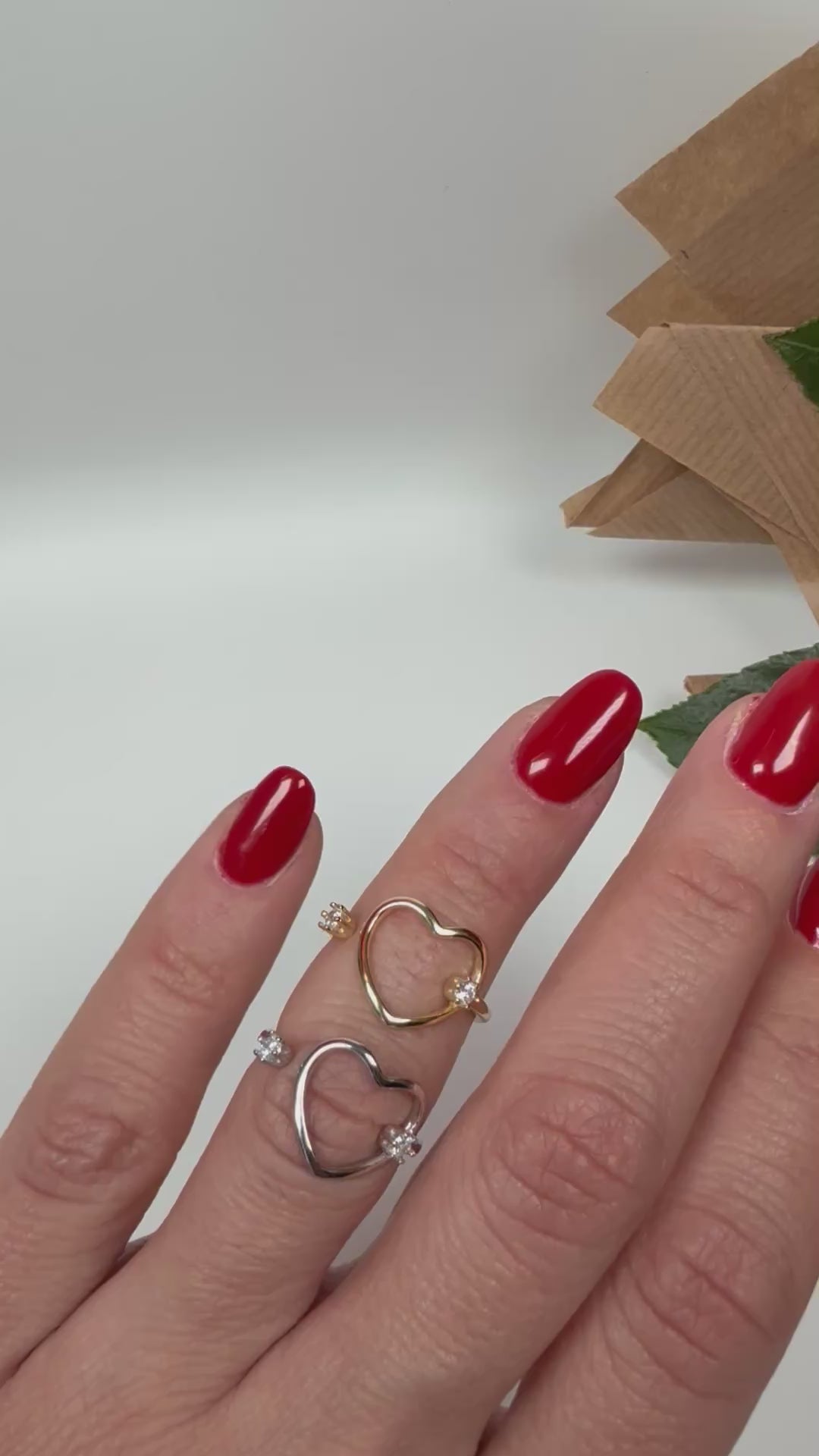 Anello heart regolabile con strass